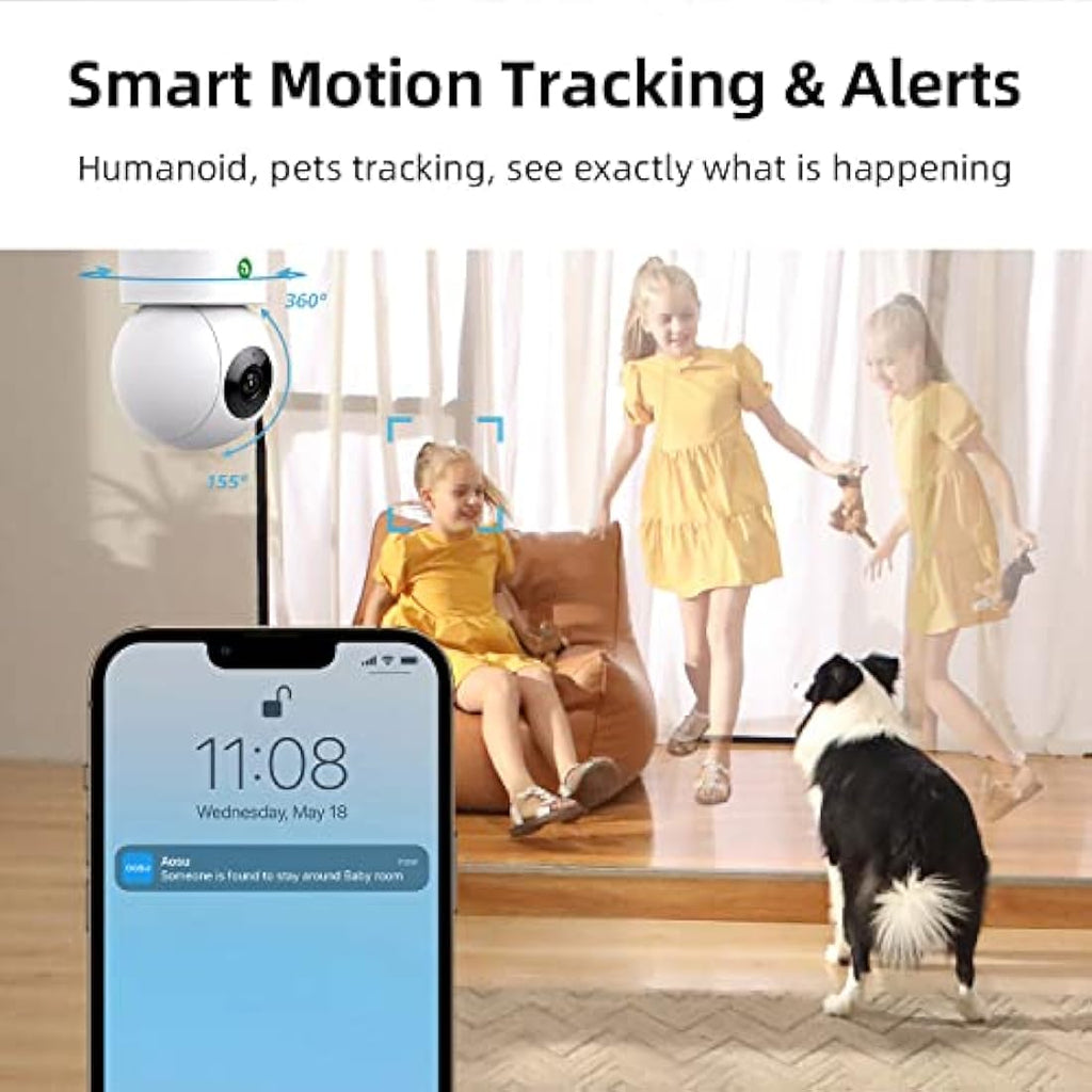 AOSU 2K Indoor Security Camera 2-Pack – 360° WiFi Nanny Cam & Baby Monitor