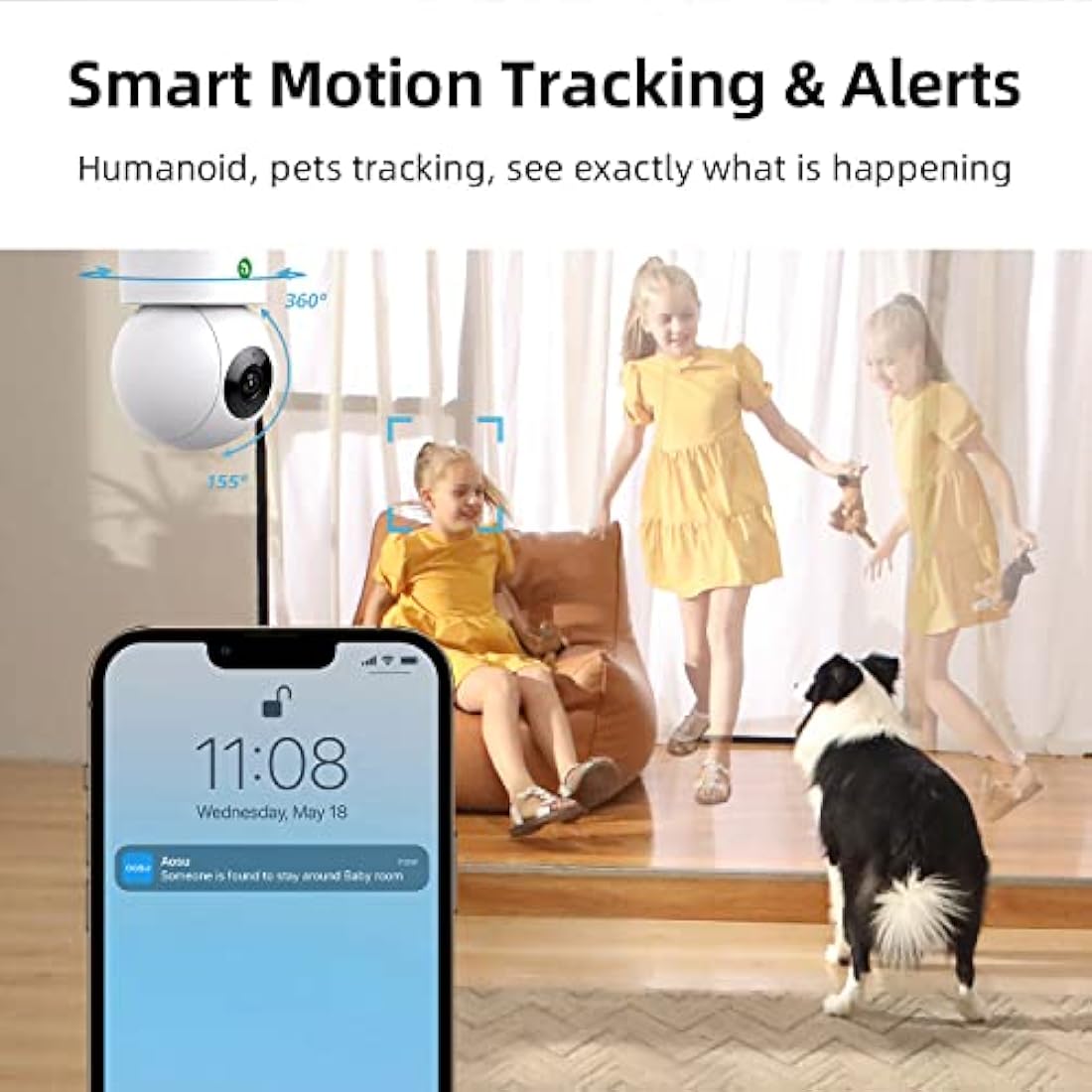 AOSU 2K Indoor Security Camera 2-Pack – 360° WiFi Nanny Cam & Baby Monitor