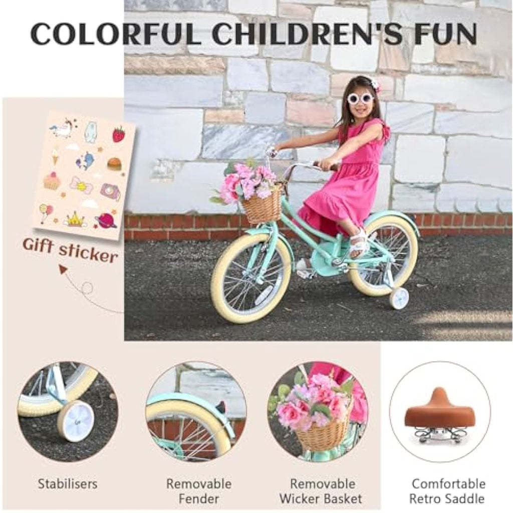 Glerc Little Molly 12 Inch Kids Retro Girls Bike with Wicker Basket