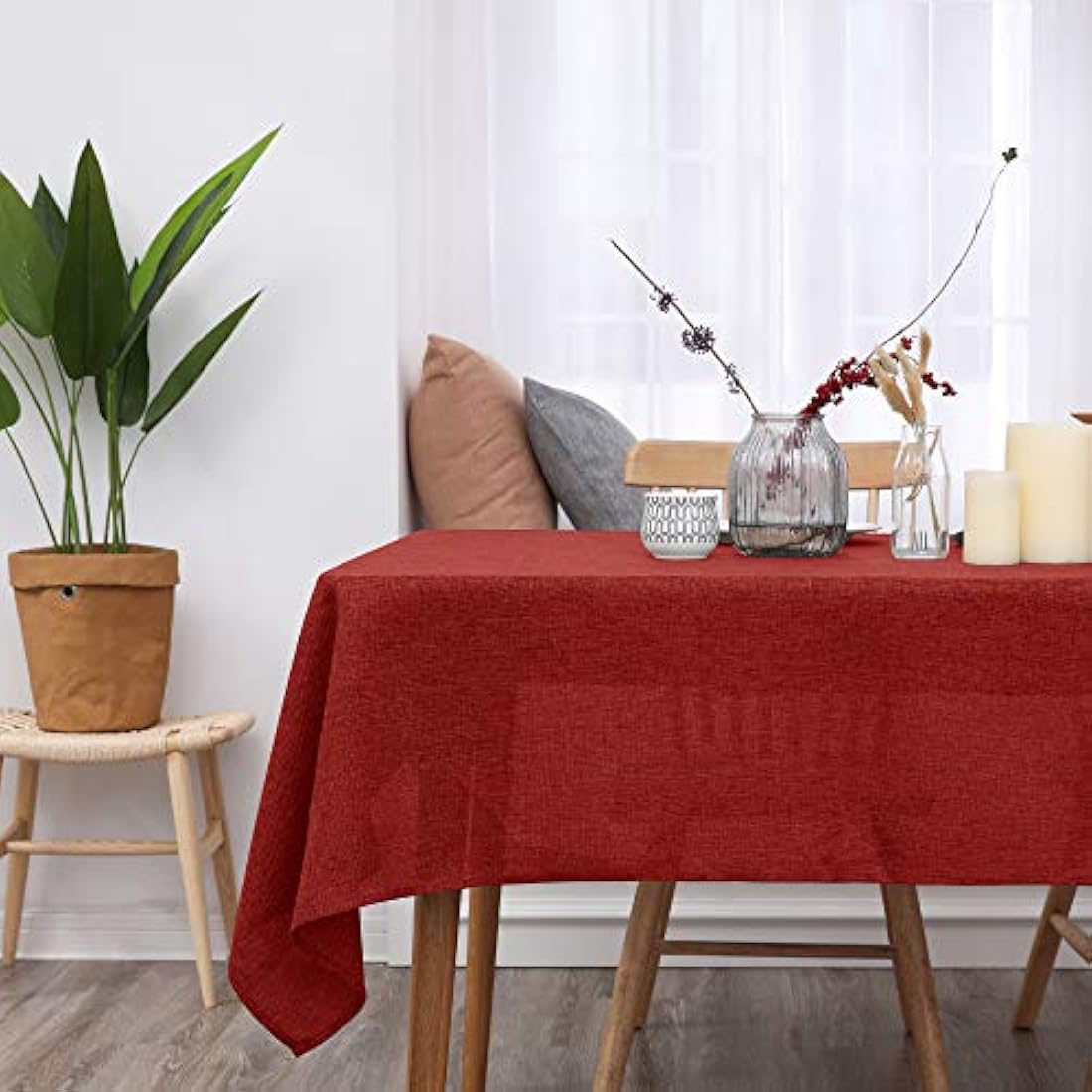 Deconovo Faux Linen Rectangle Tablecloth – Water Resistant, Red, 52x90in