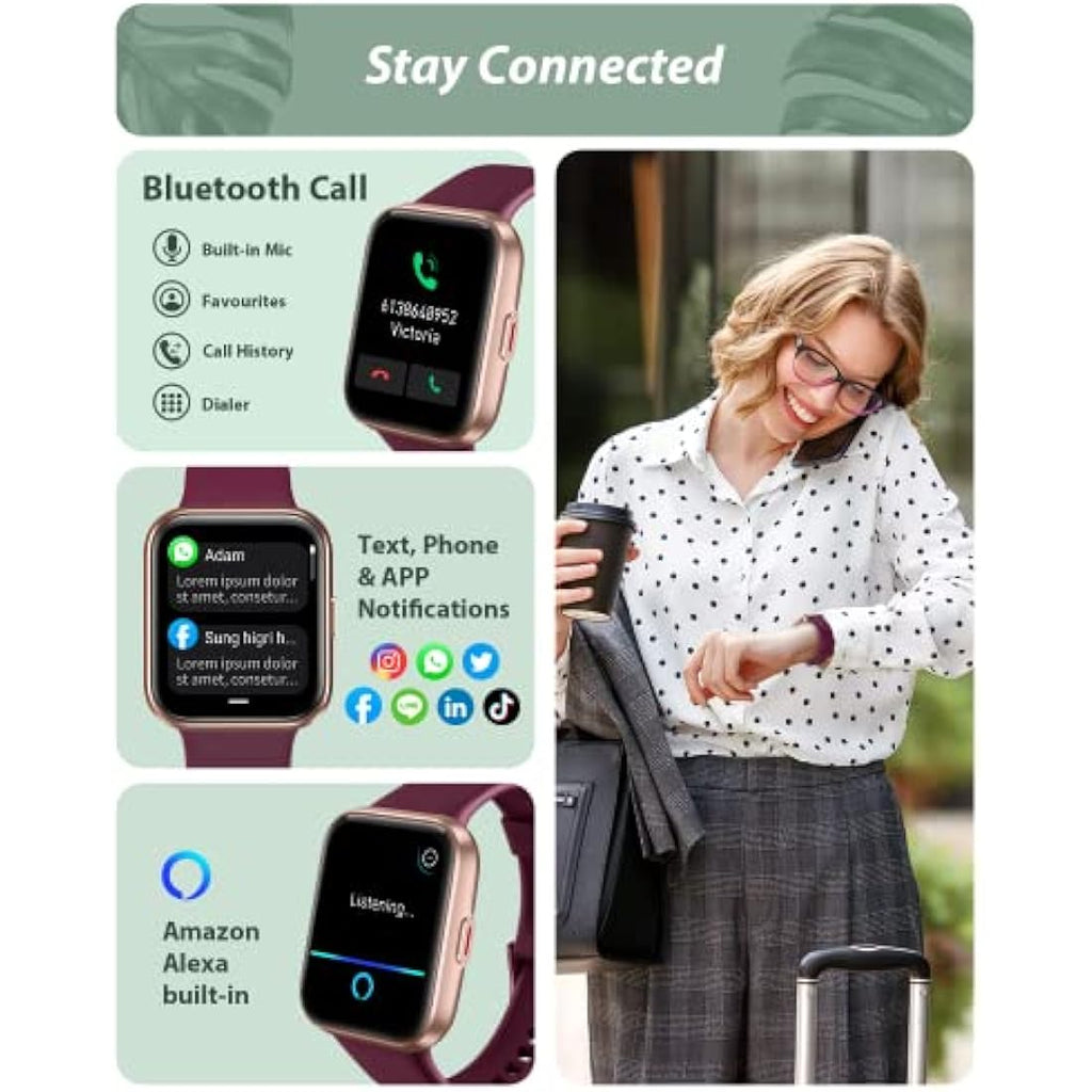 Smart Watch with Alexa & Bluetooth Call - 1.8" Fitness Tracker