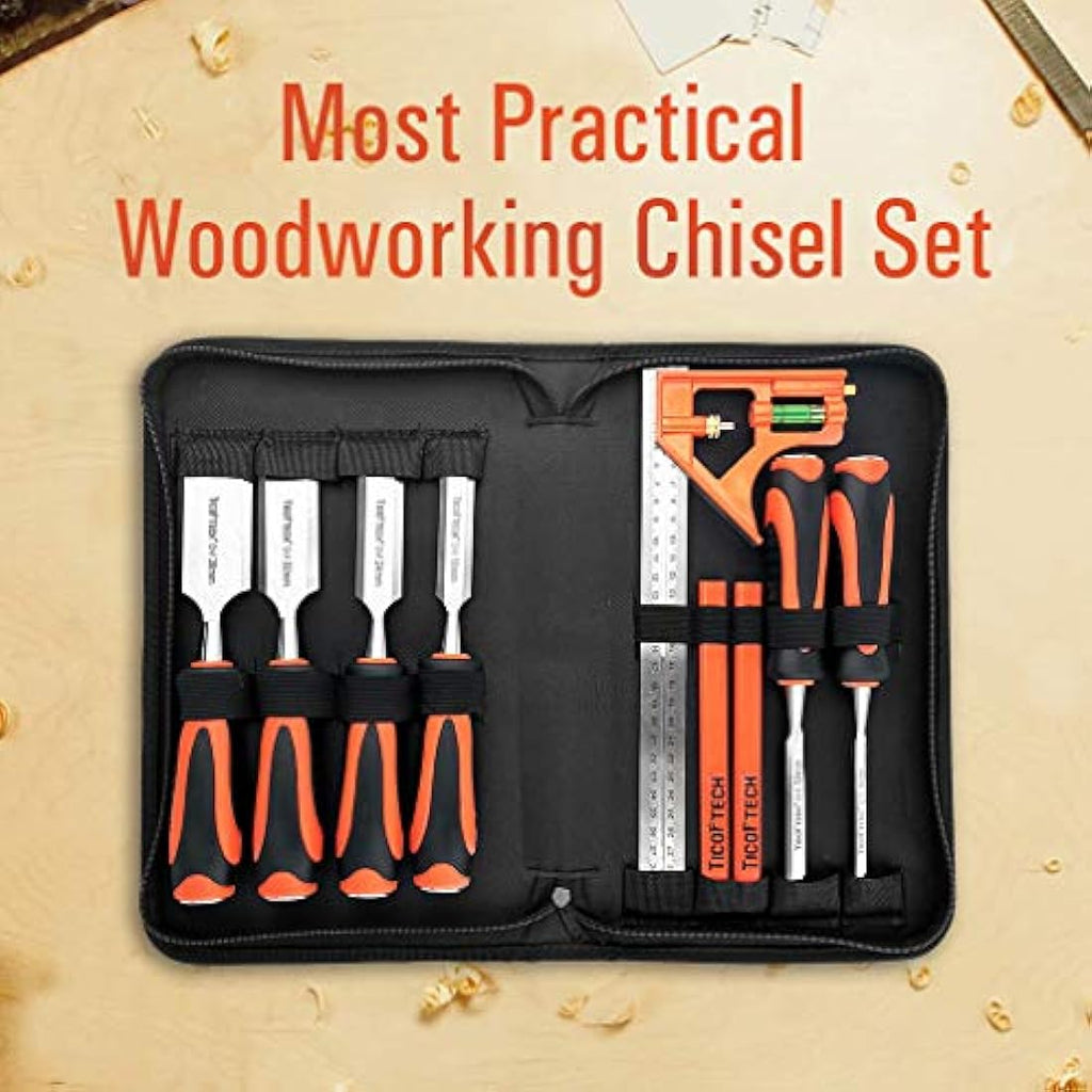 TICOFTECH 9-Piece Wood Chisel Set | Cr-V Steel Woodworking Tools