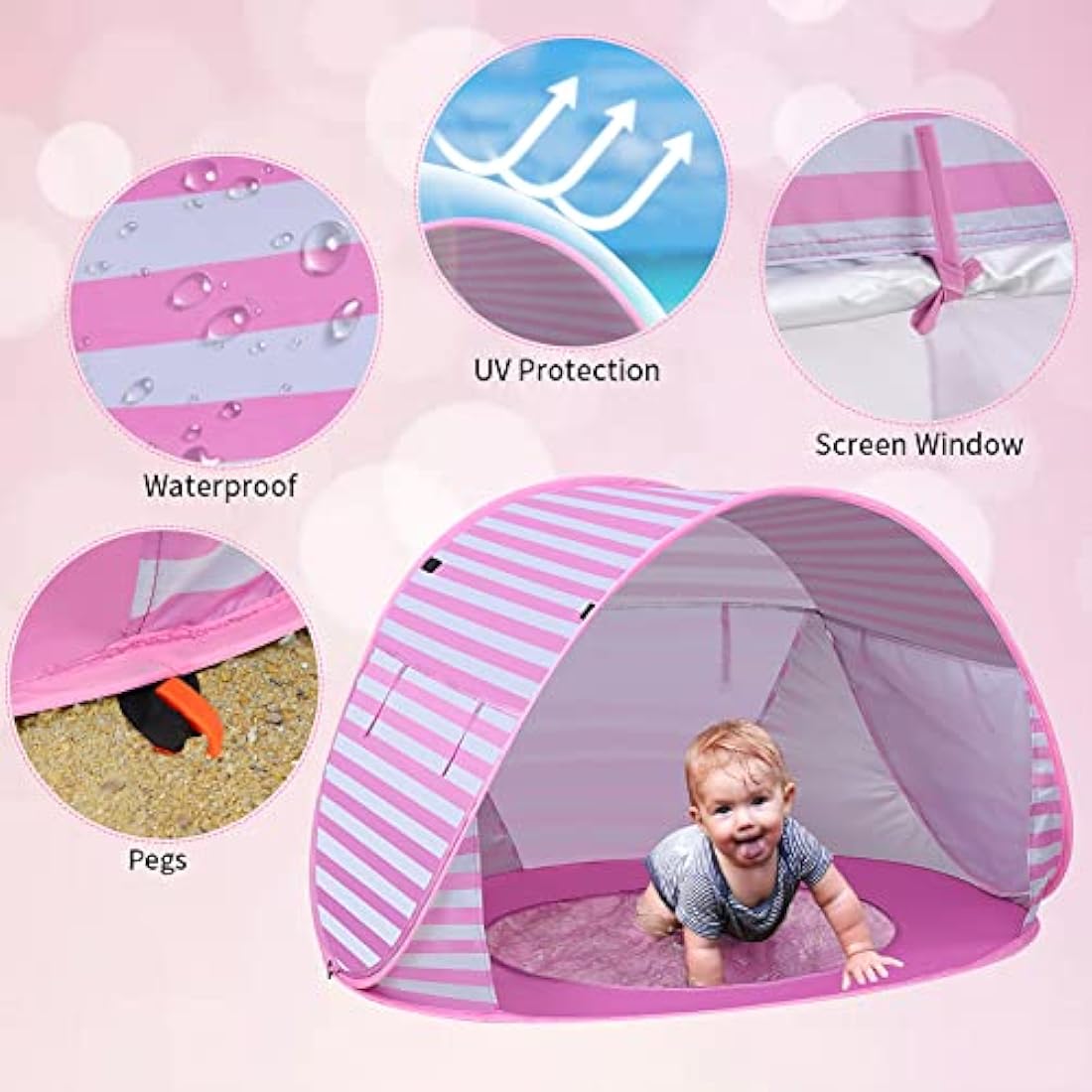 Baby Beach Tent – Pop Up Sun Shelter with Mini Pool, Pink