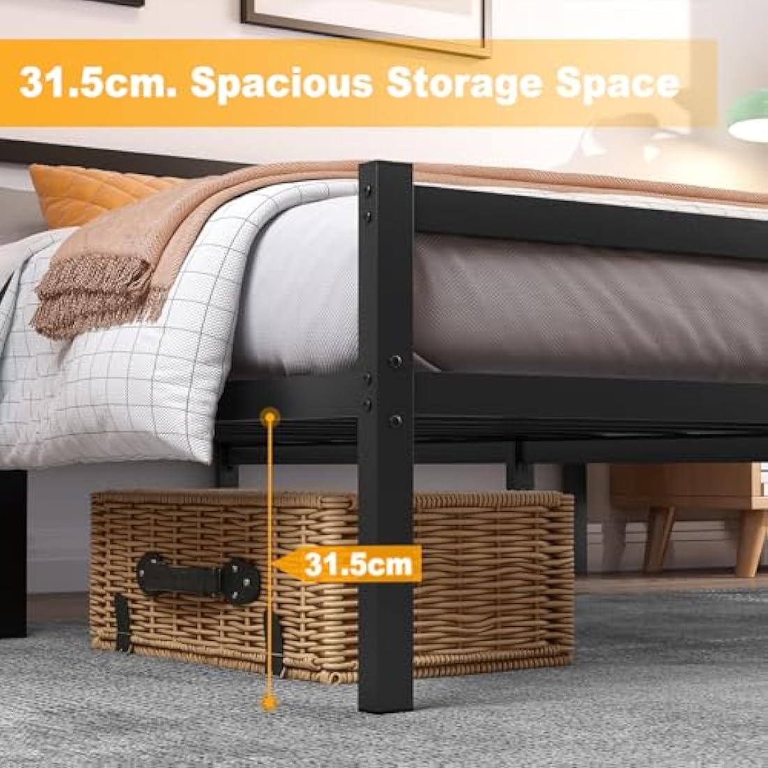 Yornoli 3ft Small Single Metal Bed Frame with Storage & Headboard