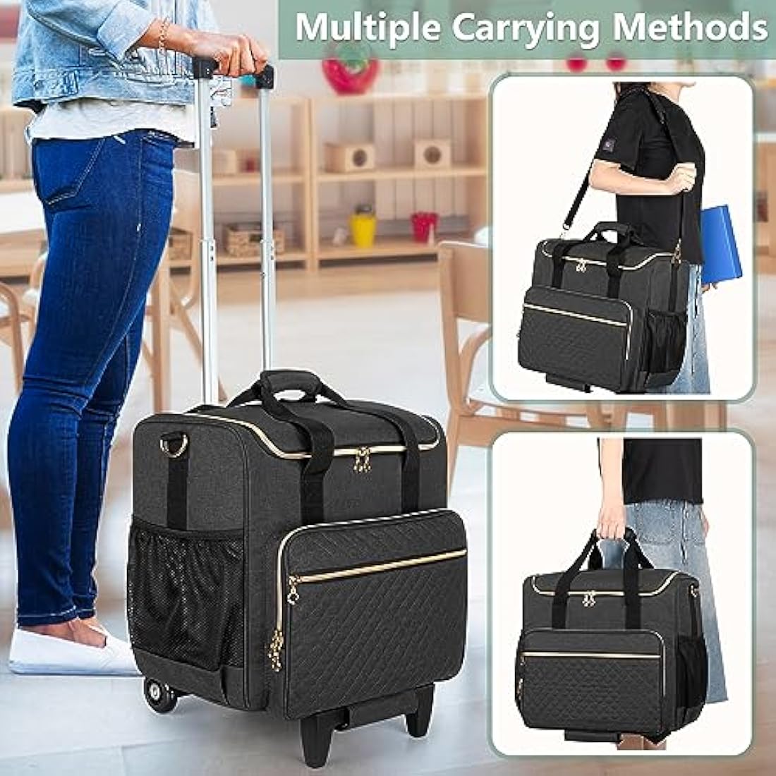 Rolling Teacher Bag | 15.6" Laptop Tote with Detachable Dolly