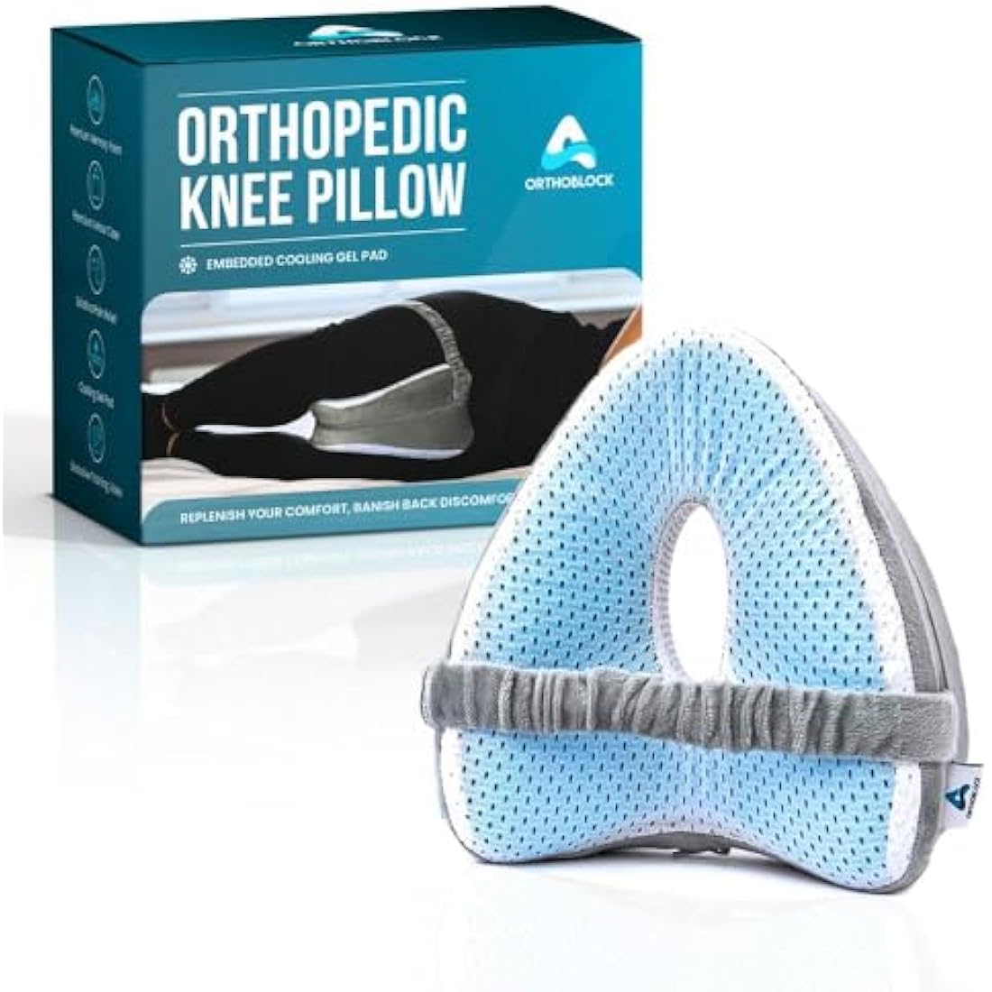 OrthoBlock Cooling Gel Memory Foam Knee Pillow for Sciatica Relief