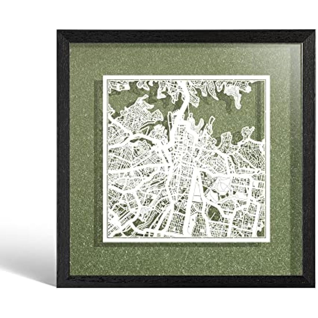 Sydney Paper Cut Map Framed Wall Art – O3 Design Studio 9x9 Inch