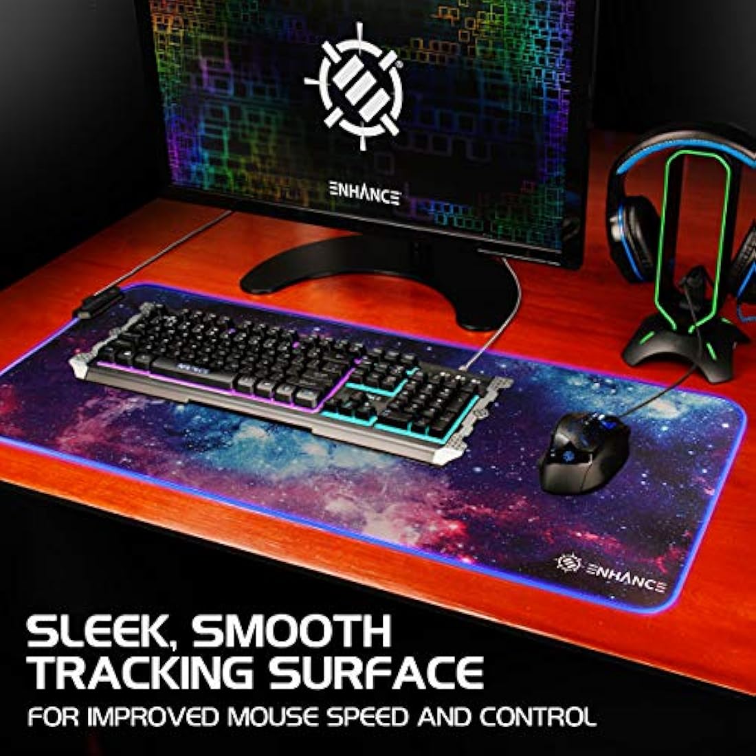 ENHANCE Galaxy RGB LED Gaming Mouse Pad – XXL Water Resistant Desk Mat