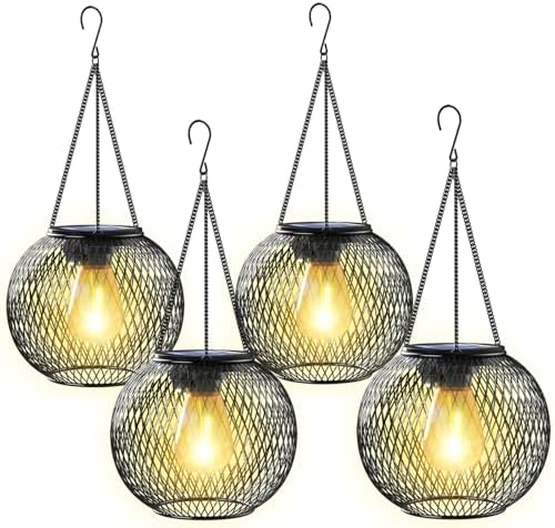 Ortiny Solar Lanterns – 4 Pack IP65 Waterproof Metal Garden Ornaments