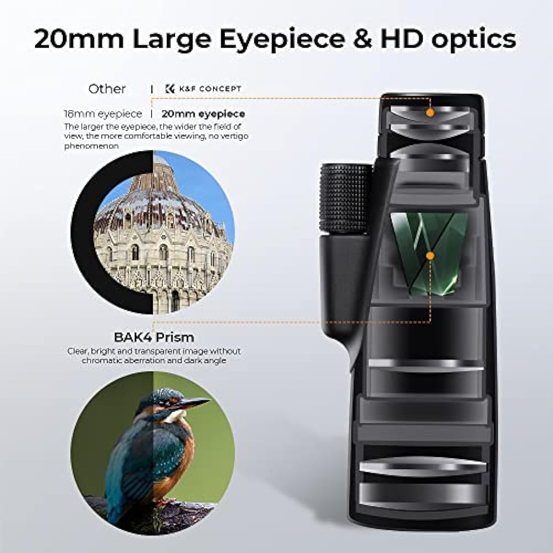 K&F Concept 12X50 HD Monocular | Waterproof BAK4 Prism Telescope