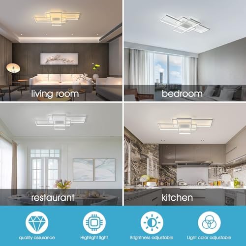 JIINOO Modern Square LED Ceiling Light | 110cm Dimmable Flush Mount – 70W