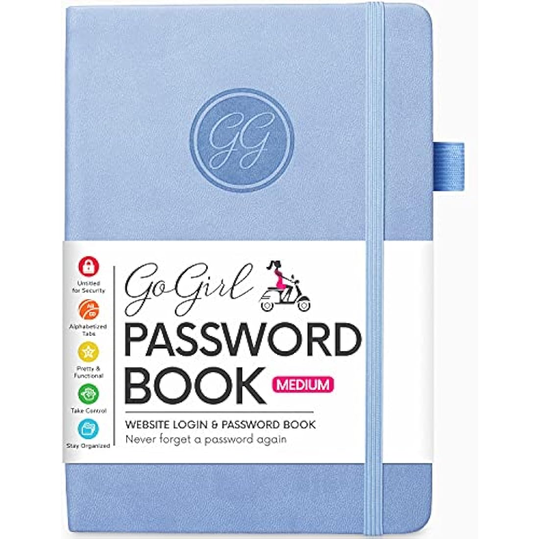 GoGirl Password Book with Tabs – Internet Address & Login Logbook, Light Blue
