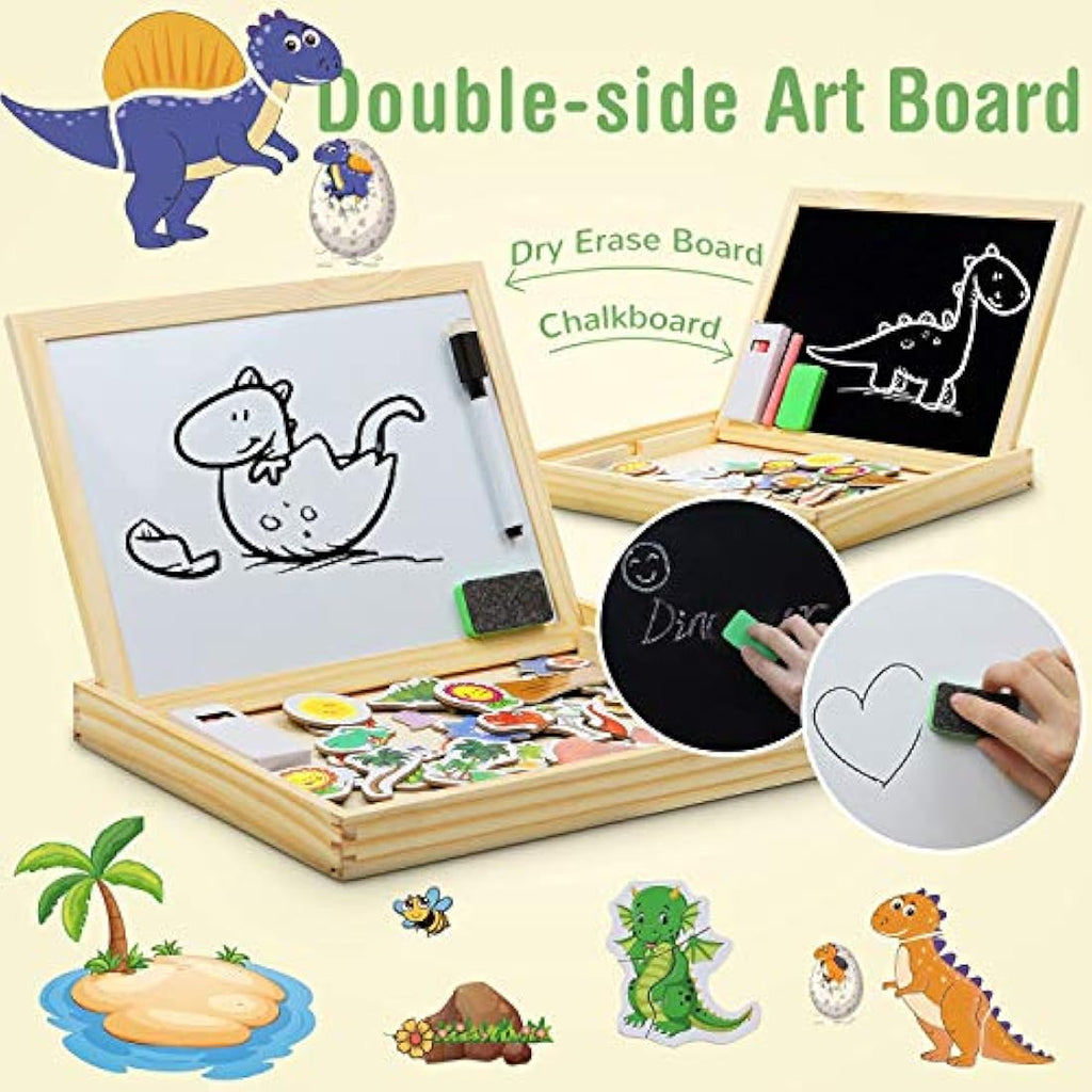 Wooden Magnetic Dinosaur Puzzle Board - 118 Piece Educational Toy