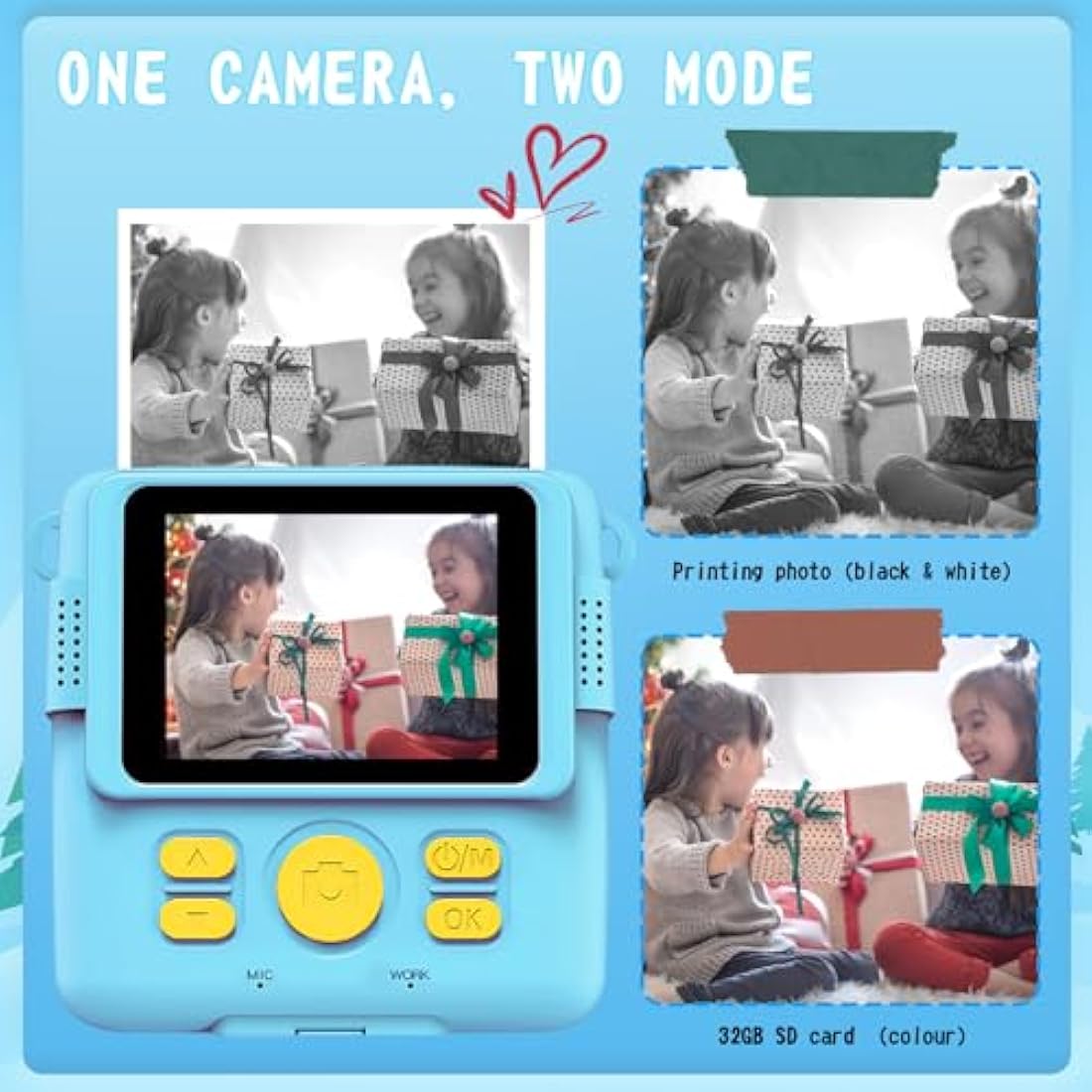 Kids Instant Print Camera | 1080P HD Digital Toy with 32GB SD