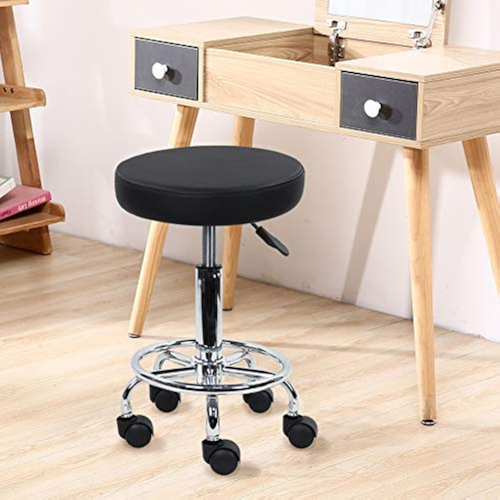 KKTONER PU Leather Rolling Stool - Adjustable Swivel Salon Chair with Footrest