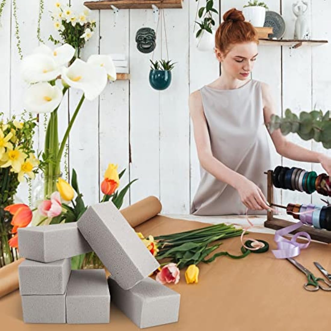 LOLYSIC Dry Floral Foam Blocks for Flower Arranging, 6 Pcs – Grey