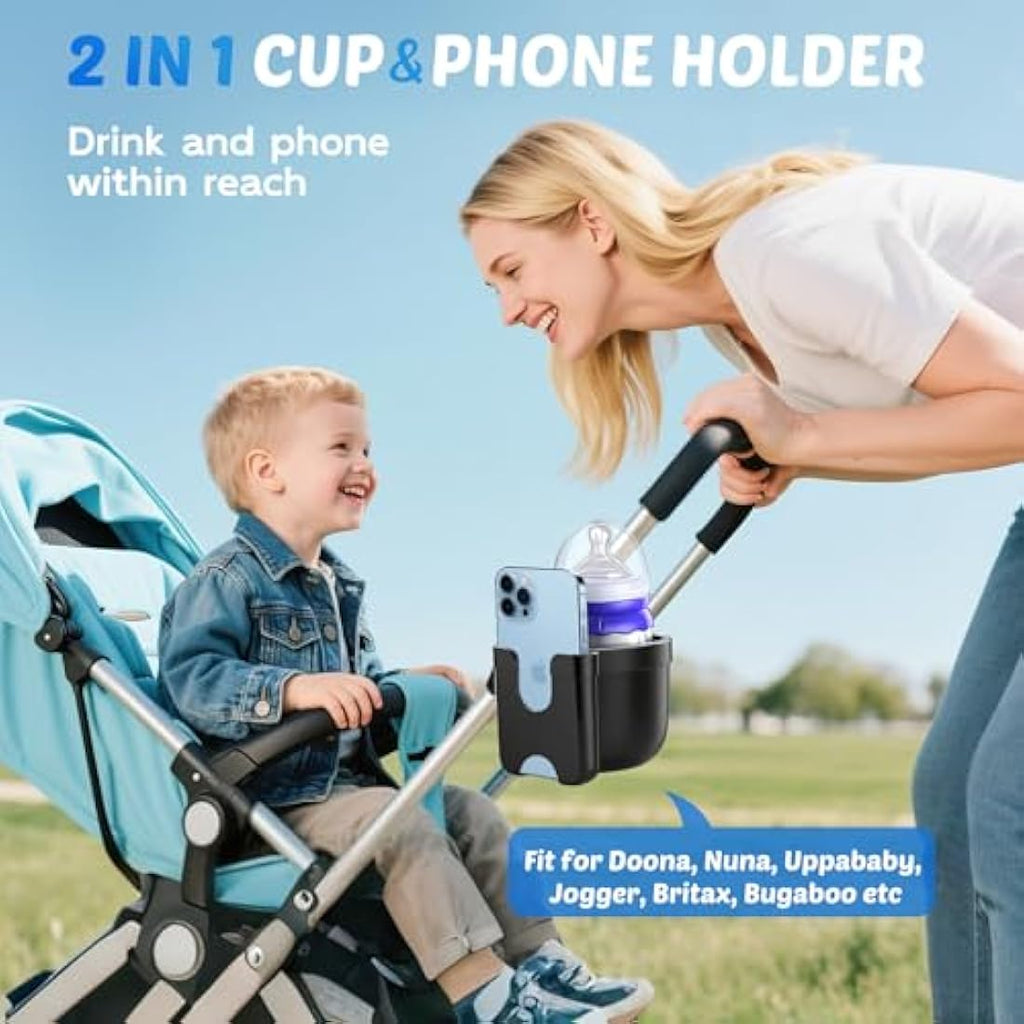 Guiseapue 2-in-1 Universal Pram Cup Holder with Phone Holder for Strollers