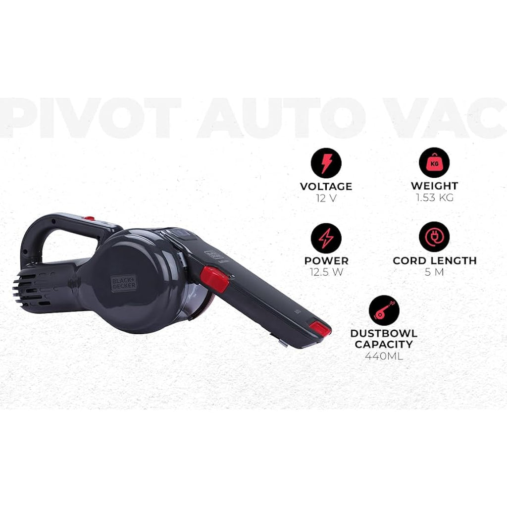 BLACK+DECKER 12V Car Hand Vacuum – Cordless Pivoting Auto Cleaner