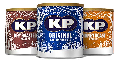 KP Nuts Christmas Peanut Tin Set - Salted, Dry & Honey Roast - 3 x 375g