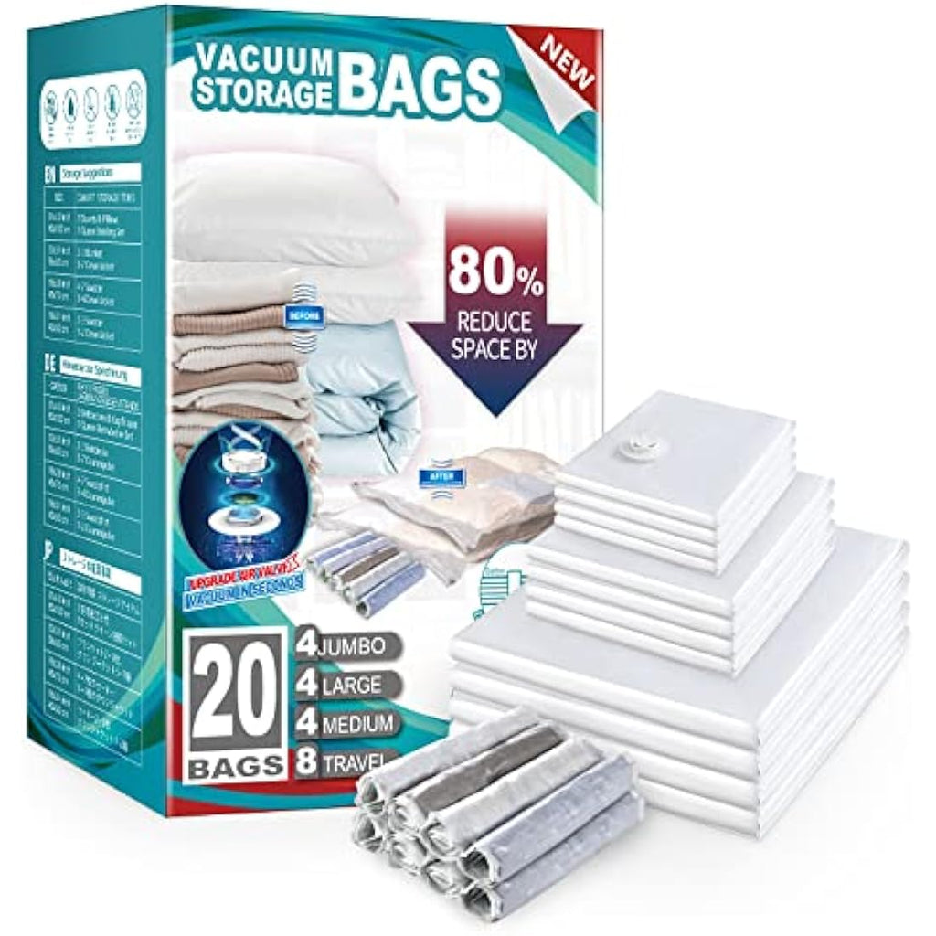 TAILI Vacuum Storage Bags 20 Pack | Reusable Space Saver for Home & Travel