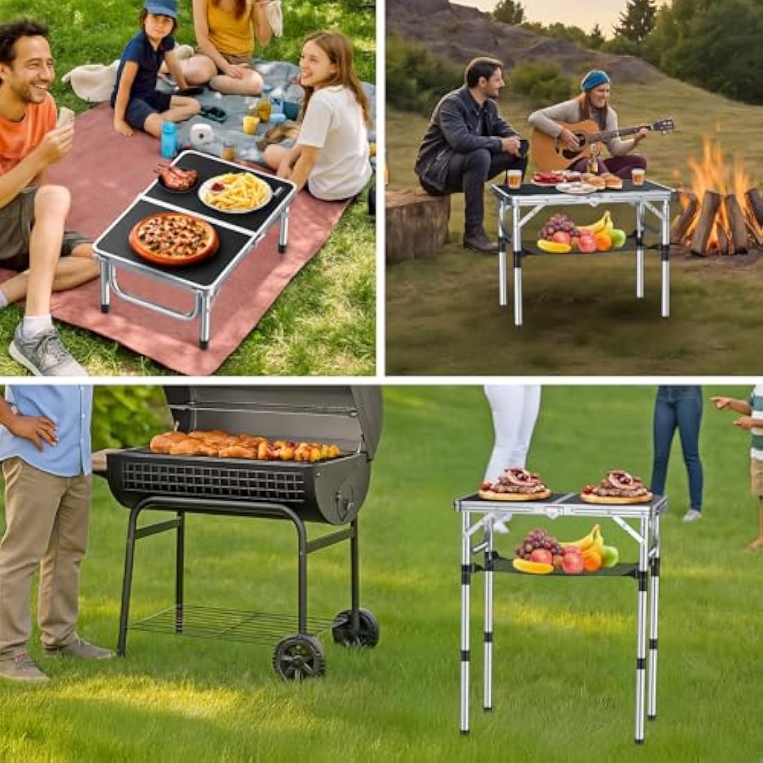 Anbte Folding Camping Table | 3 Adjustable Heights Aluminum Picnic Table