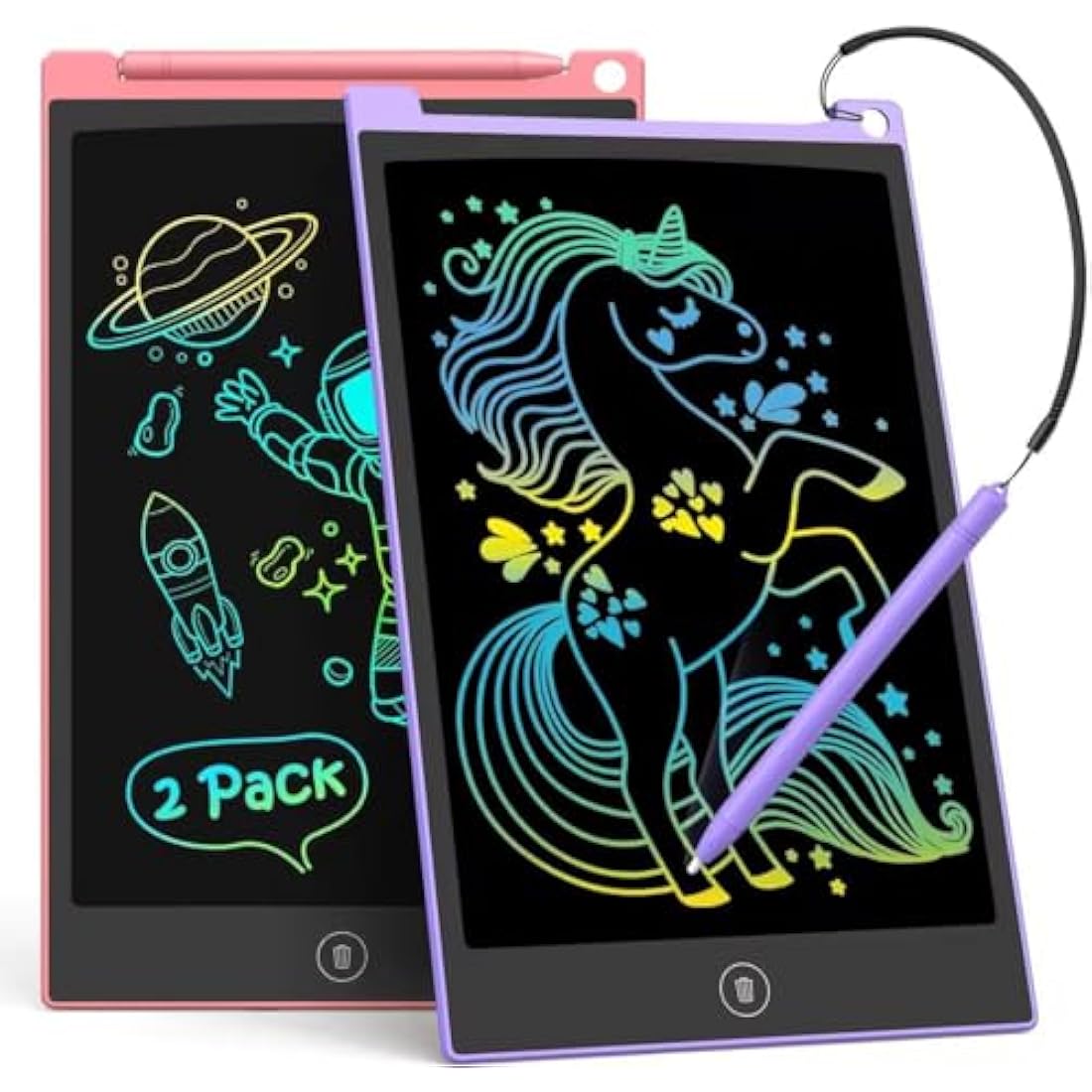 TECJOE 10 Inch LCD Writing Tablet 2-Pack | Colorful Doodle Board for Kids