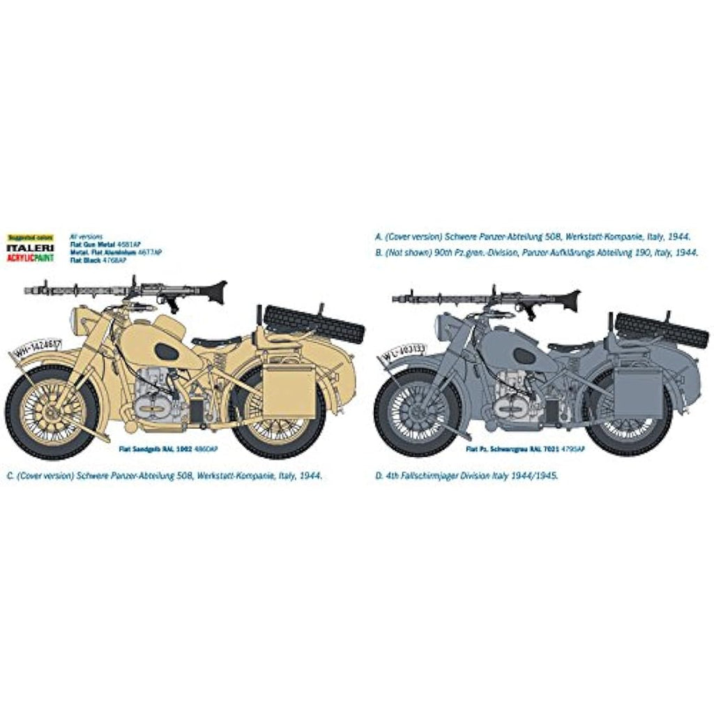 Italeri German Military Motorcycle with Sidecar - 1:9 Scale Model Kit
