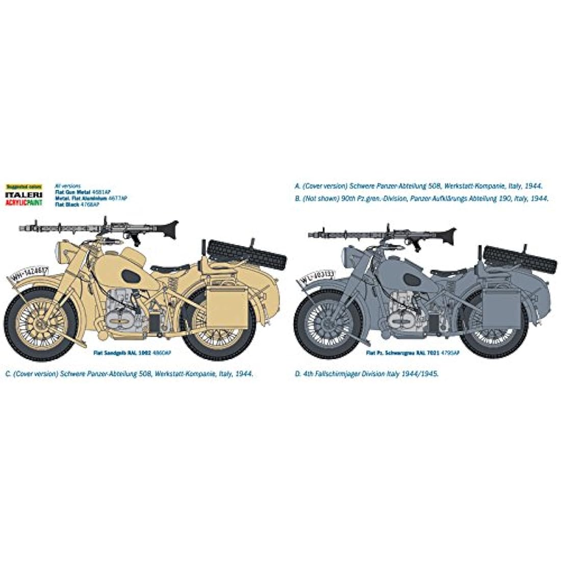 Italeri German Military Motorcycle with Sidecar - 1:9 Scale Model Kit