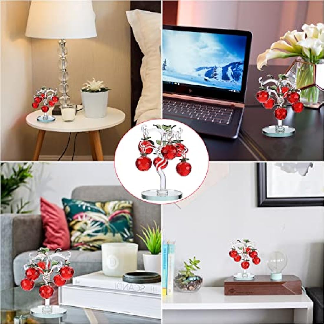 Crystal Glass Apple Tree – Red Feng Shui Table Figurine