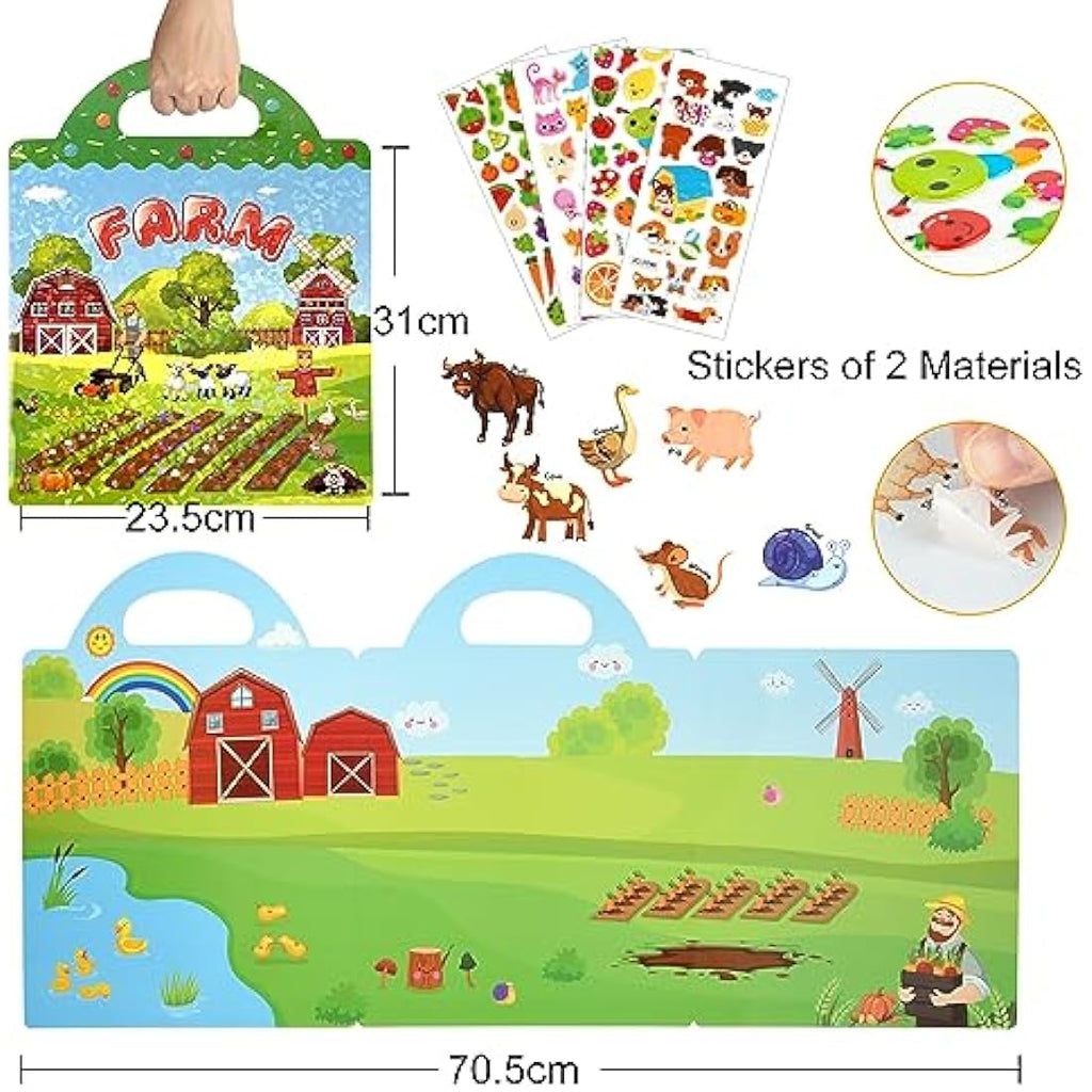 ASTARON Reusable 3D Puffy Sticker Book - 88 Pcs Farm Harvest Sensory Toy