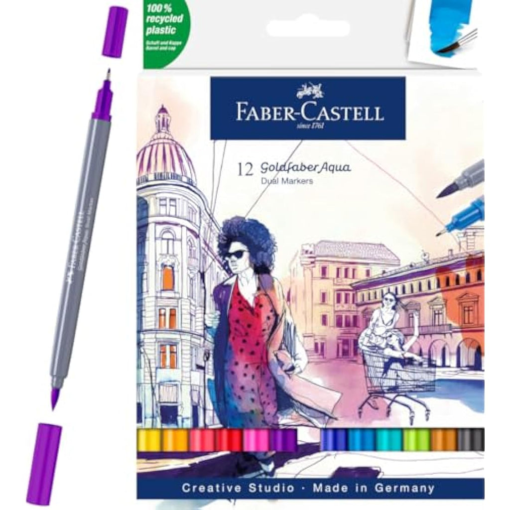 Faber-Castell Goldfaber Aqua Dual Markers – 12 Watercolor Art Pens