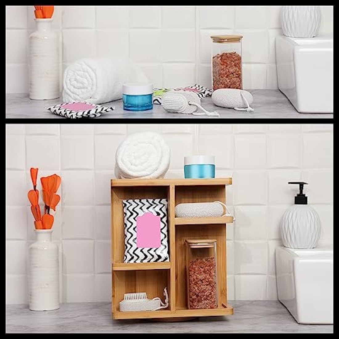 BELLE VOUS Rotating Bamboo Makeup Organiser – 360 Spinning Cosmetic Storage
