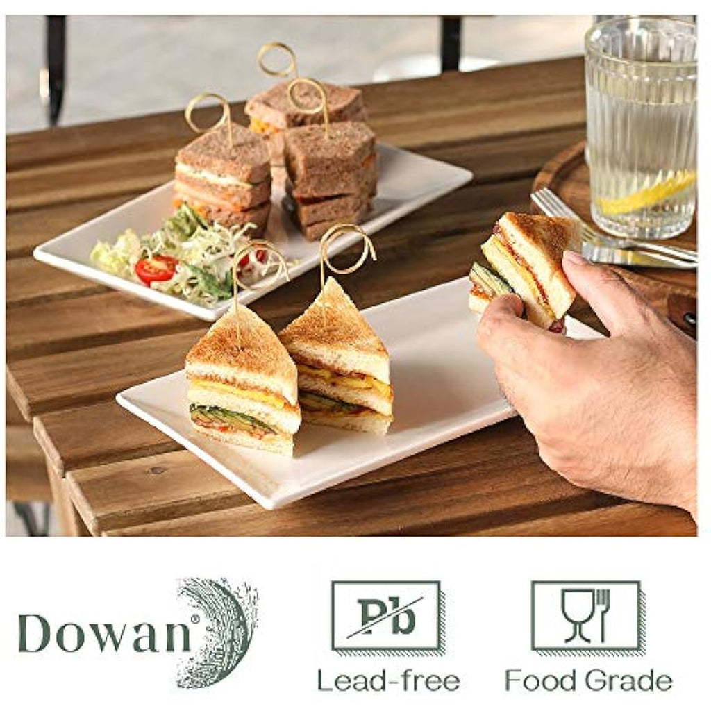DOWAN White Ceramic Rectangular Serving Platters – 12" x 6" Porcelain Set of 4