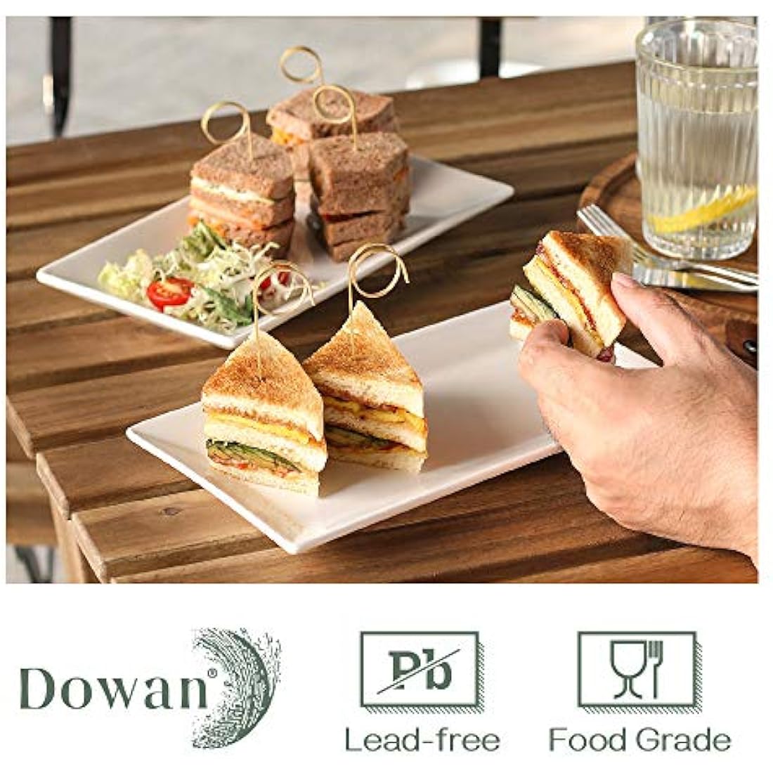 DOWAN White Ceramic Rectangular Serving Platters – 12" x 6" Porcelain Set of 4
