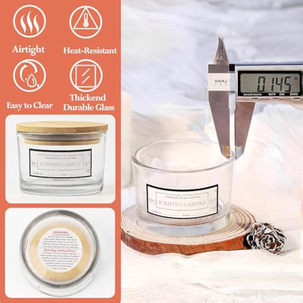 CONNOO 4oz Clear Glass Candle Jars with Bamboo Lids - 15 Pack Bulk