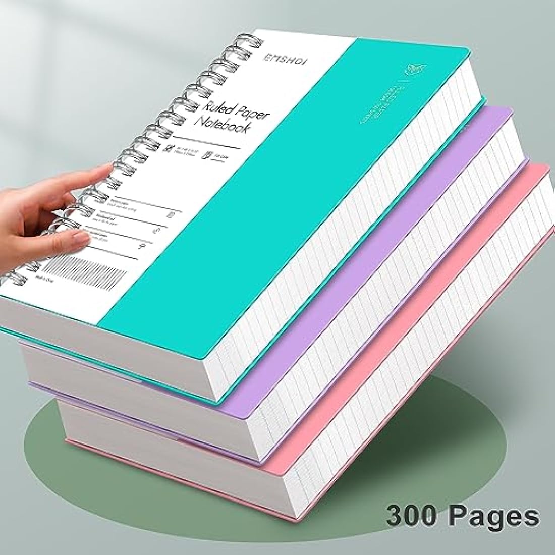 EMSHOI B5 Spiral Notebook | 300 Pages 100gsm Thick Paper Journal, Light Blue