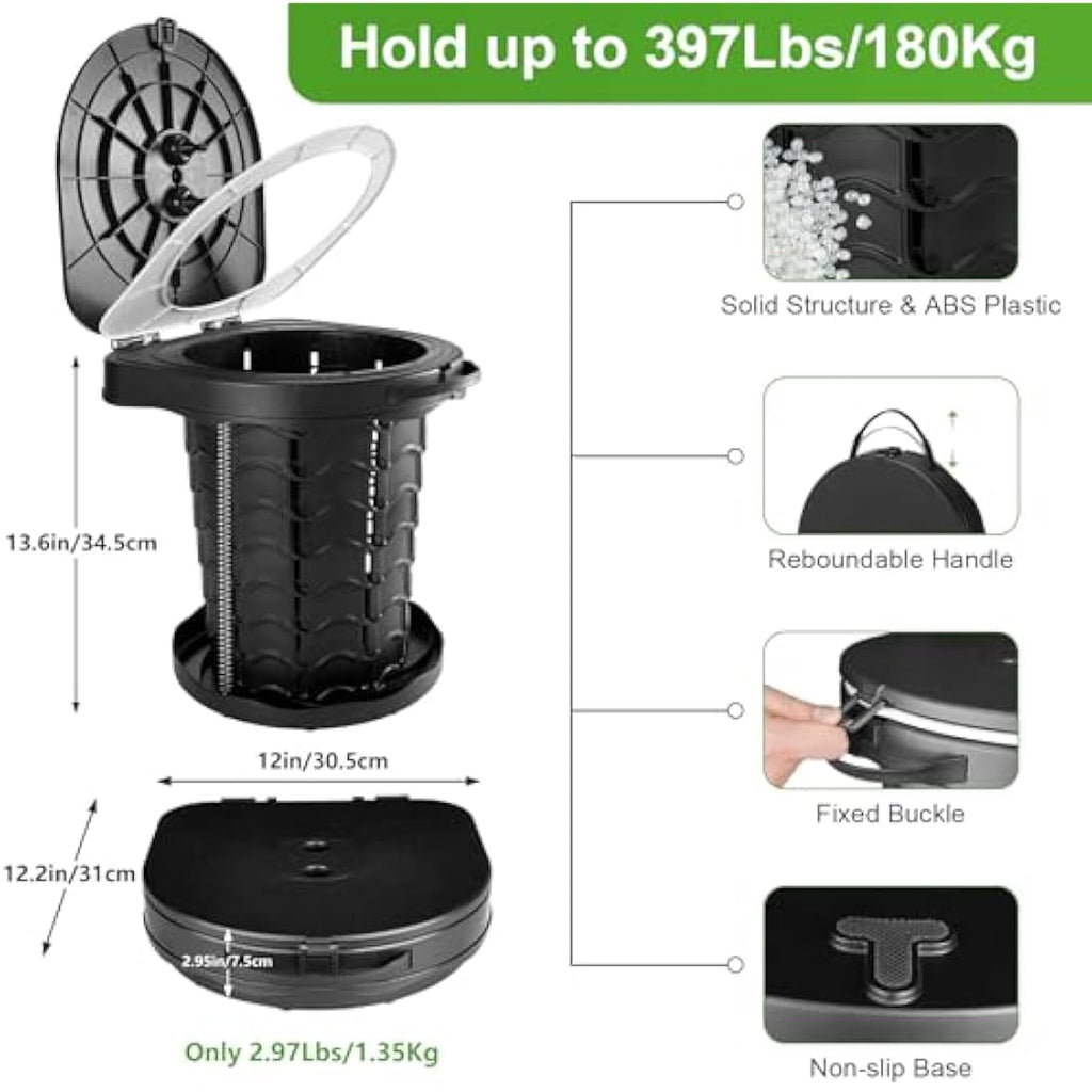 imodomio Portable Camping Toilet - Folding ABS Potty with Lid & Storage Bag
