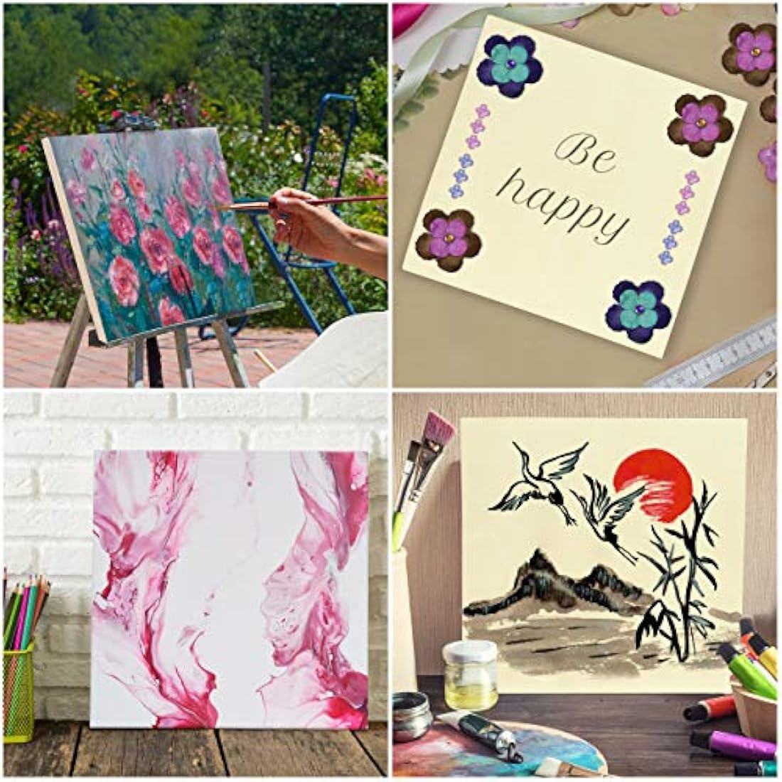 Belle Vous Wooden Canvas Painting Boards – 12x12 Inch Basswood (4 Pack)