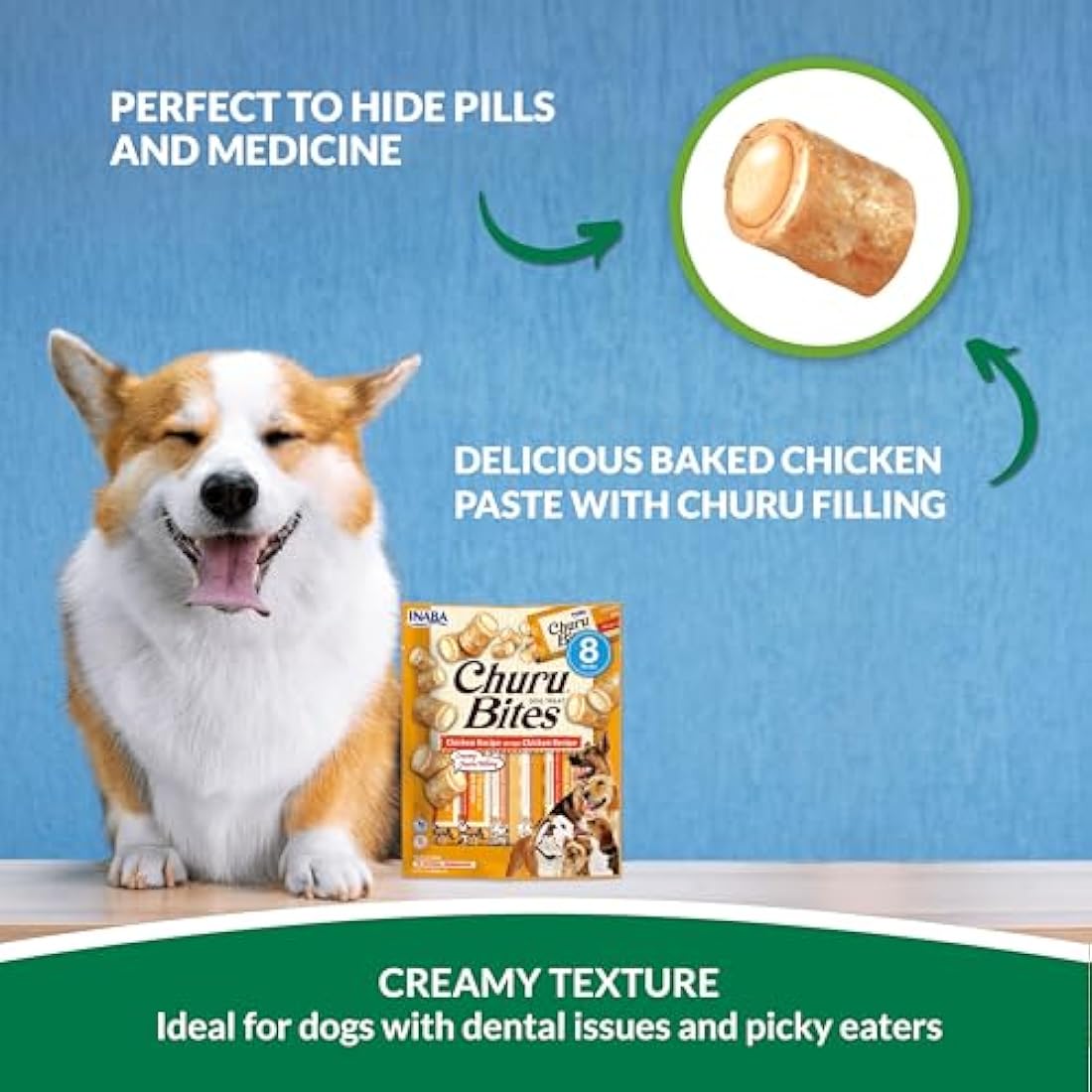 Inaba Churu Bites Dog Treats – Chicken & Tuna Grain-Free 8 Pack