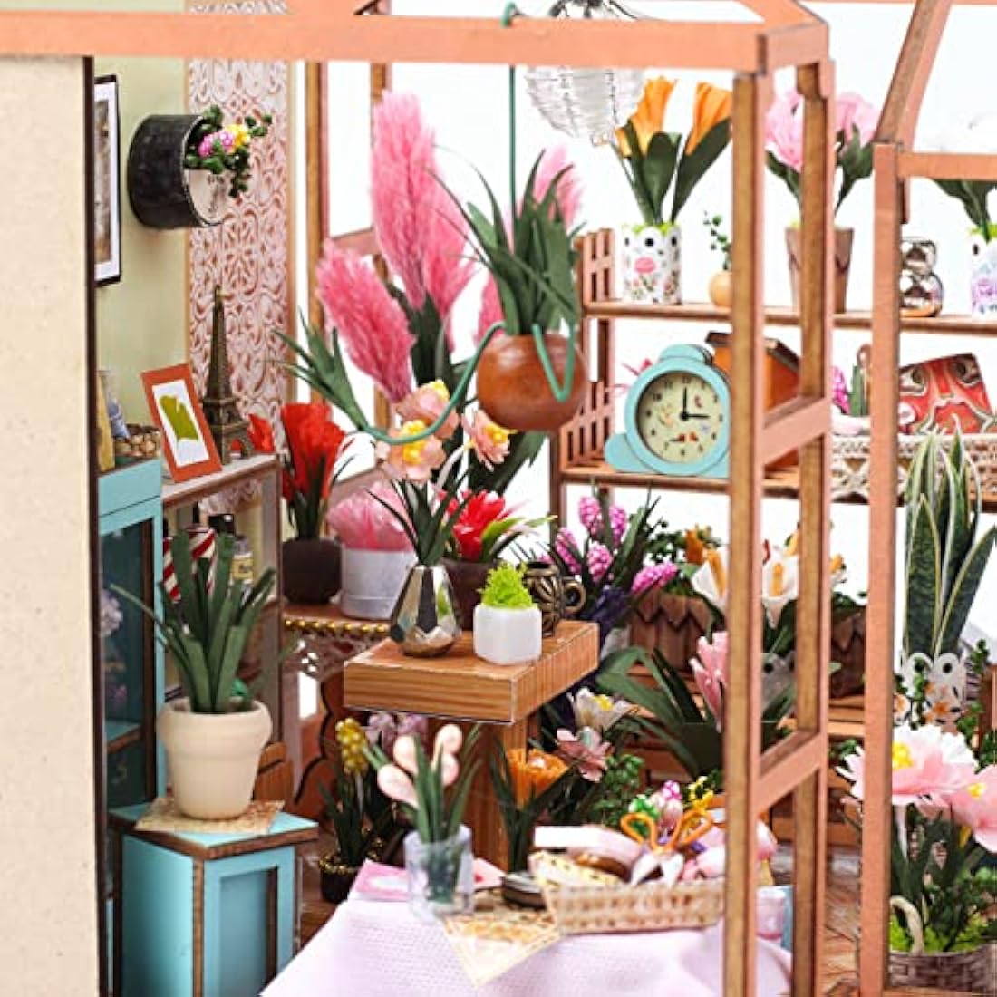 Cuteefun DIY Miniature Greenhouse Kit - 1:24 Scale Wood Dollhouse with LED