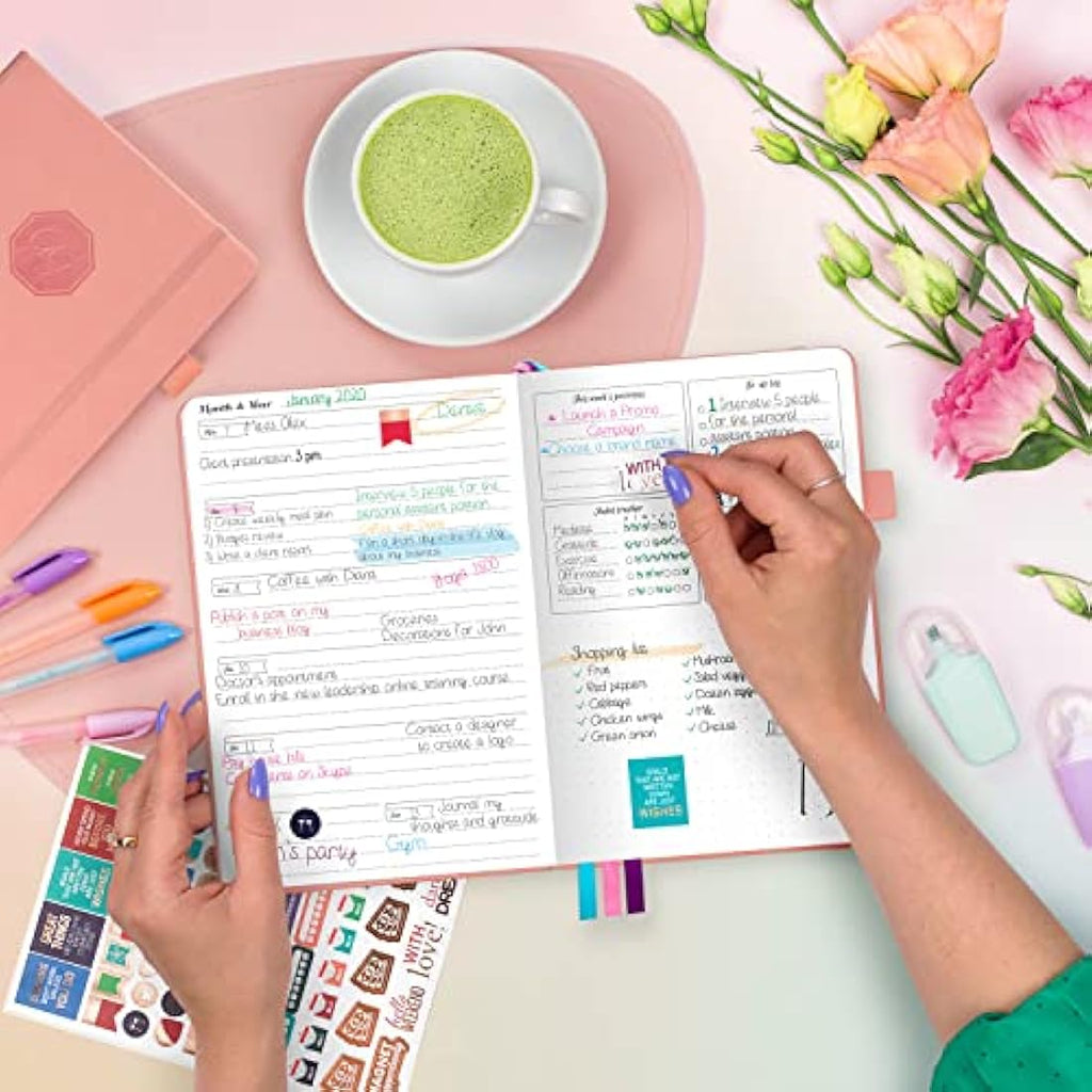 GoGirl Undated Weekly Planner – Compact Goal Journal, Peach Pink