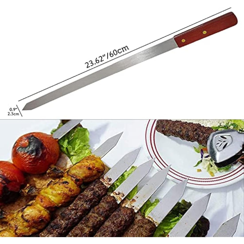 24" Stainless Steel Flat Kebab Skewers for BBQ Grill | 8Pcs