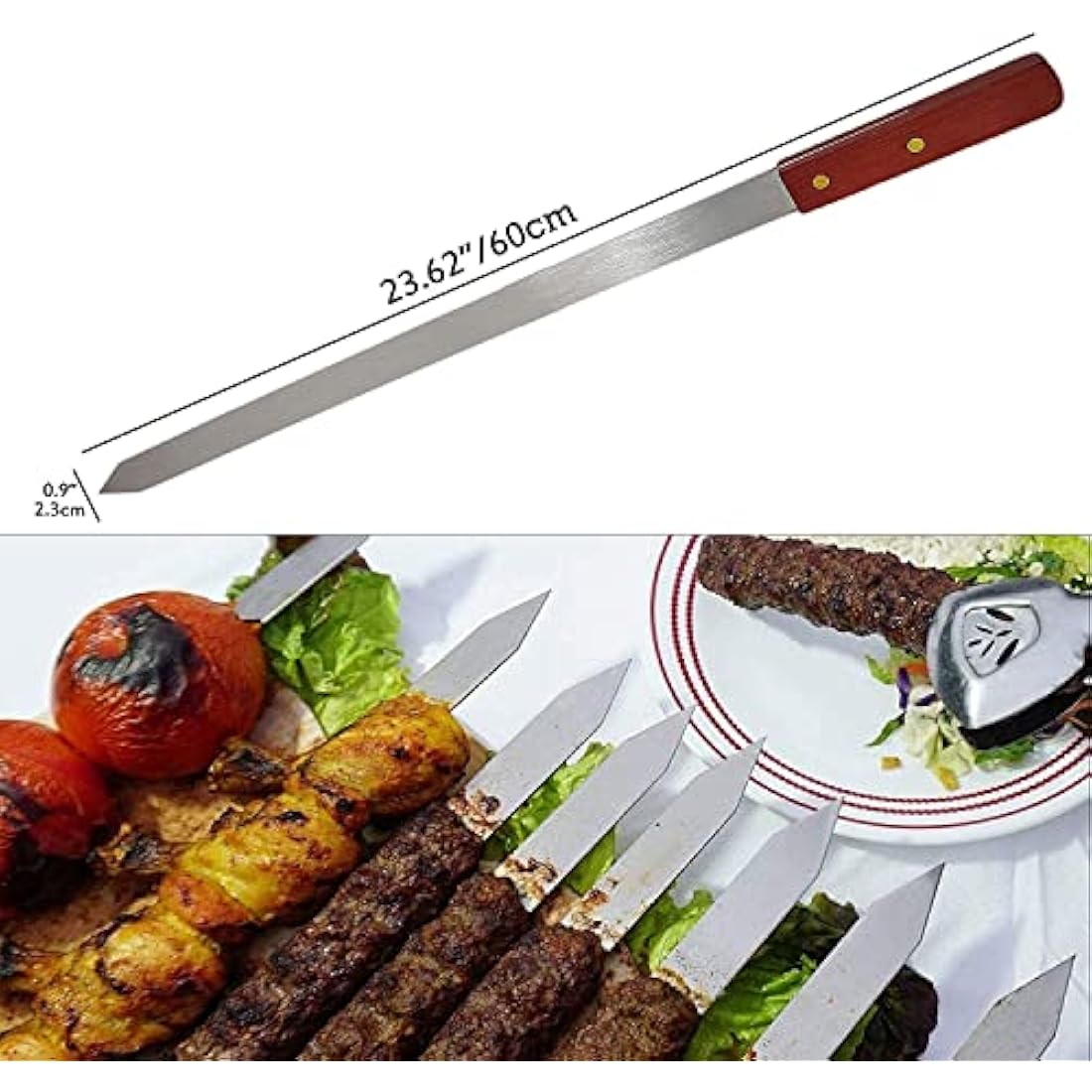 24" Stainless Steel Flat Kebab Skewers for BBQ Grill | 8Pcs