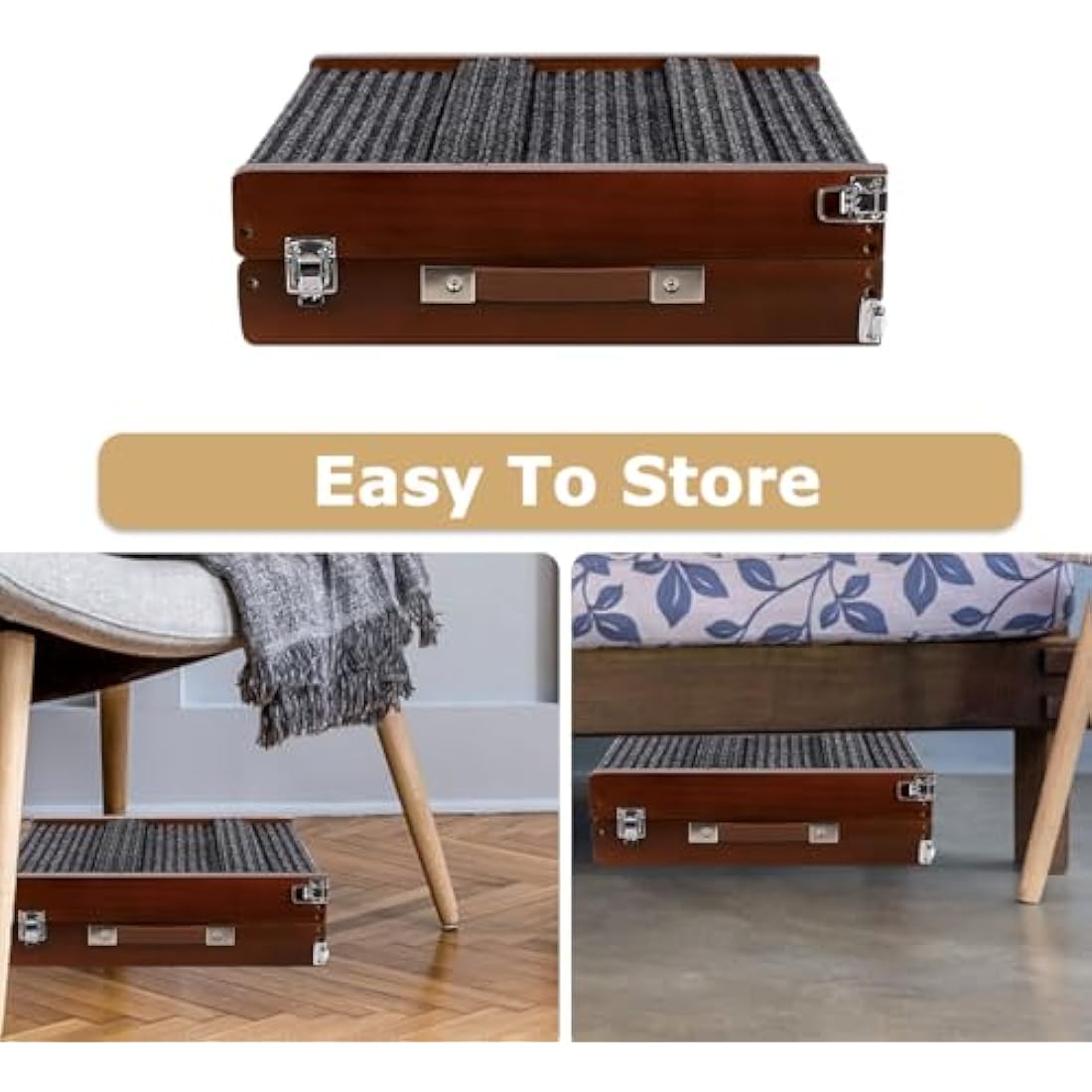 Umtiti Adjustable Wooden Pet Ramp – Foldable Non-Slip Dog Ramp for Beds