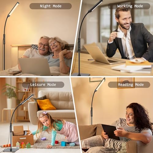 Mojimdo LED Floor Lamp – Dimmable Gooseneck Reading Light with Remote