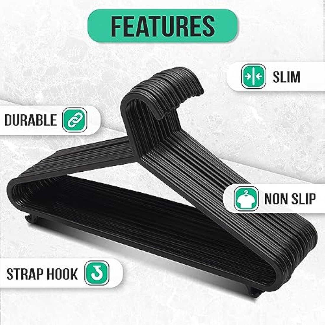 Jolof Store Black Plastic Clothes Hangers – 50 Pack Space Saving Slim
