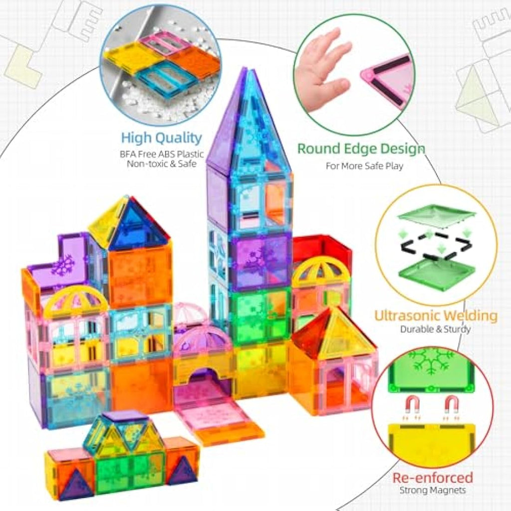 Xekel 120PCS Magnetic Building Blocks - 3D STEM Educational Tiles Set