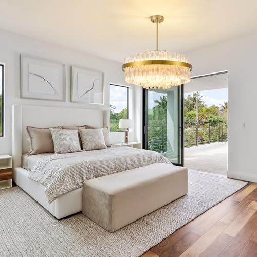 KUNYEEE Gold Crystal Chandelier – 60cm Modern K9 Flush Mount Ceiling Light