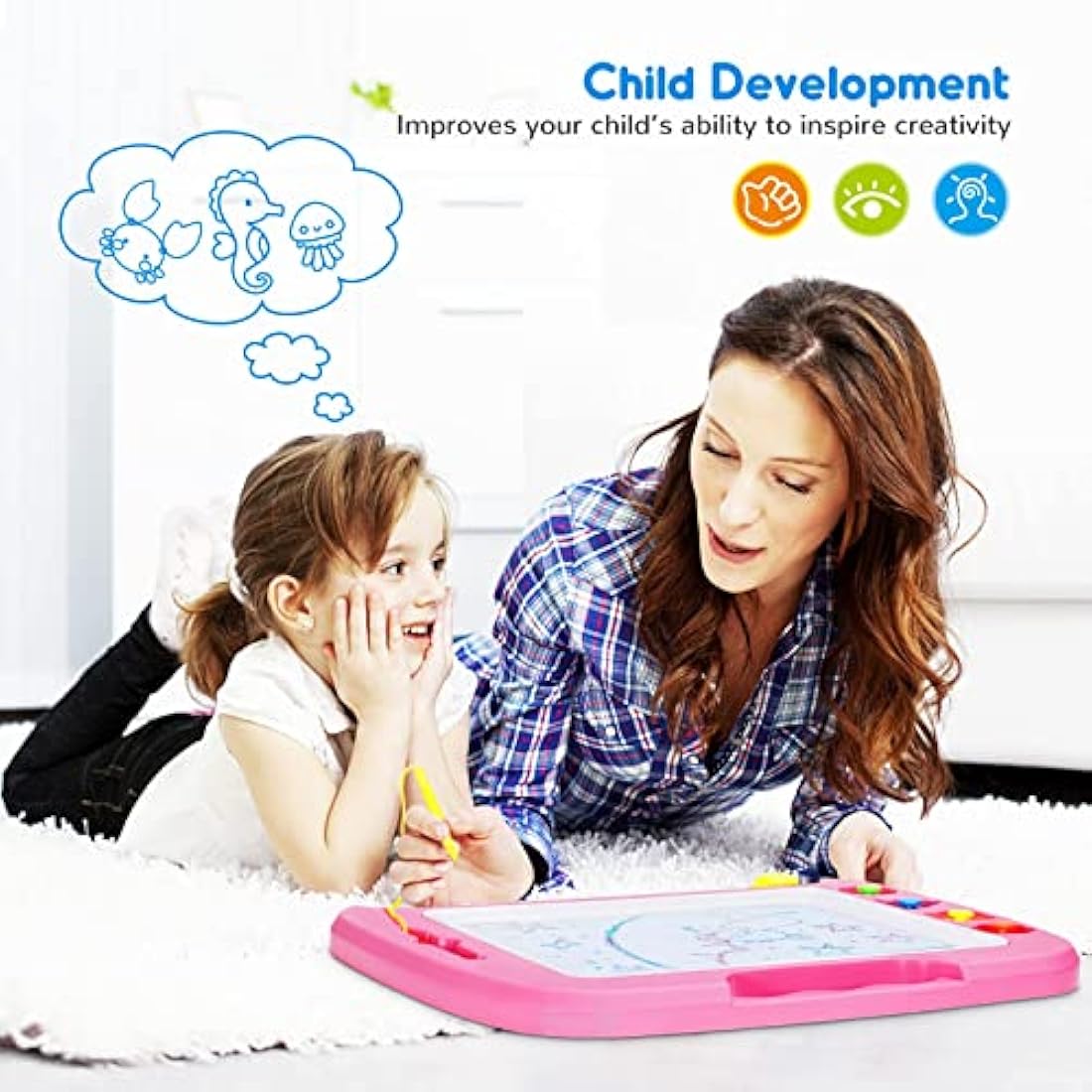 SGILE Large Magnetic Drawing Board – Pink Doodle Pad for Toddlers