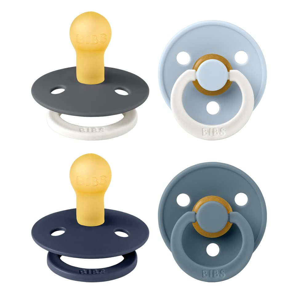 BIBS Colour Pacifiers 4-Pack | Natural Rubber Latex Dummies, 0-6 Months